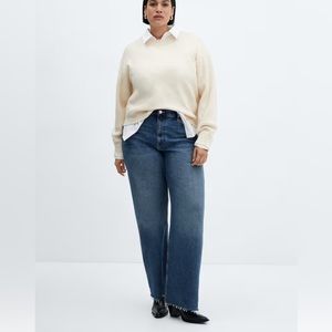 New Mango Nora High waisted Wide Leg Raw Fray Hem Full Length Jeans Size US 20